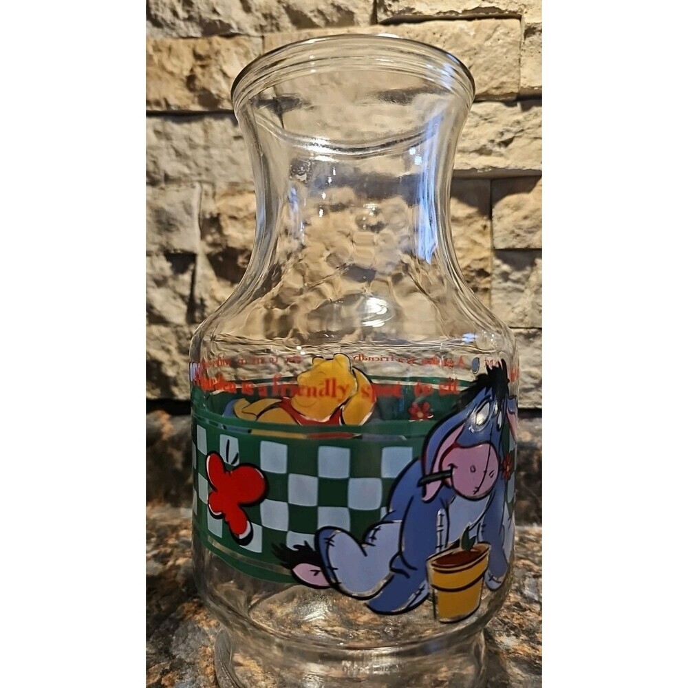 USA Disney WINNIE THE POOH, EEYORE Glass Carafe, Juice Pitcher Anchor Hocking - Picture 5 of 9